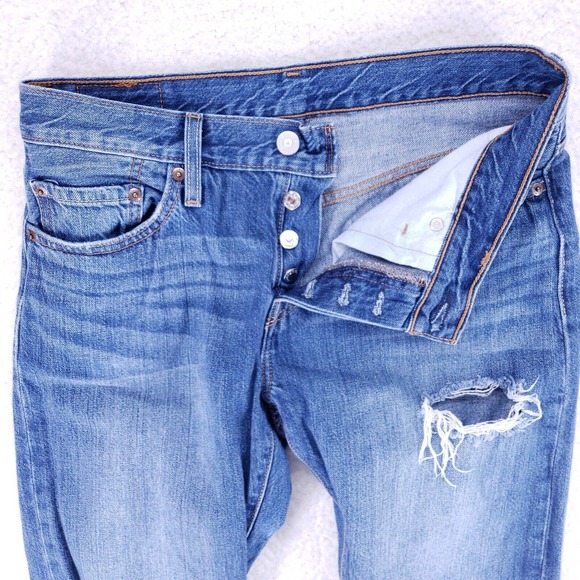 Levi Strauss 501 Distressed Button Fly Jeans Women Size 26 Mid Rise Denim Pants - Picture 7 of 11